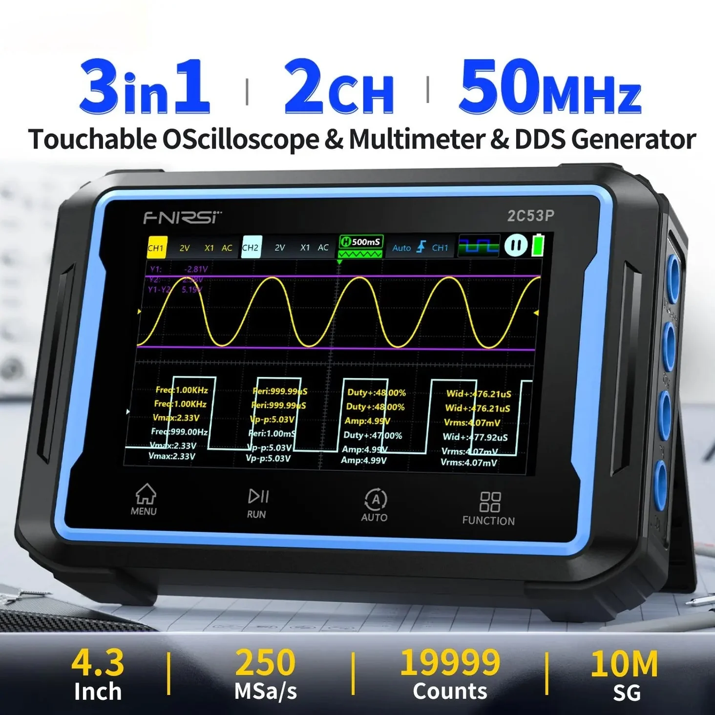 FNIRSI® 2C53P 3-en-1 50MHz 250MS/s Osciloscopio de Doble Canal - Imagen 3